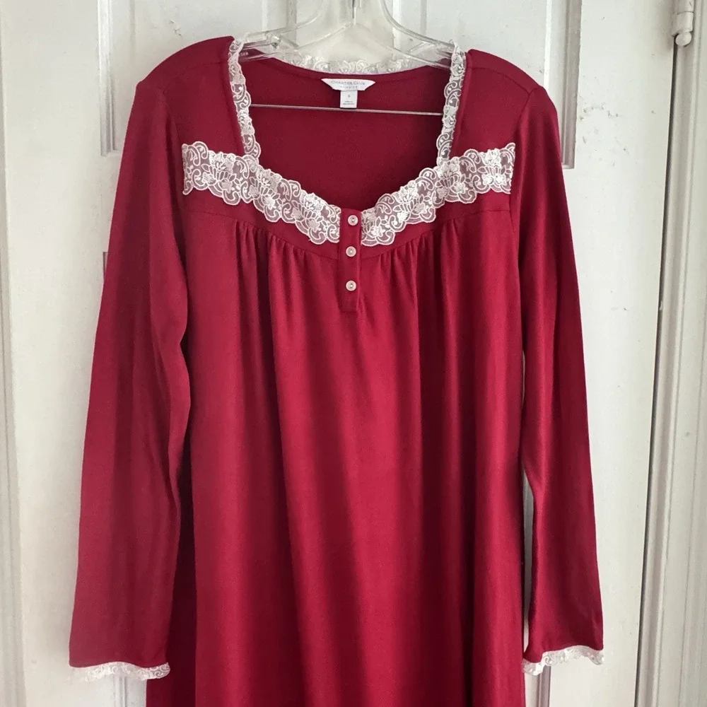 Charter Club Red Lace Trim Nightgown S Holiday‎ Christmas Cottagecore Victorian